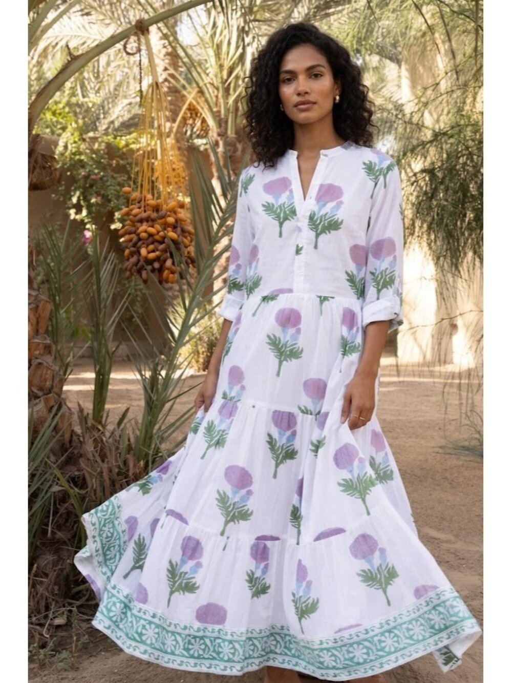 NWT Oliphant Mandarin Maxi in Bloom Lilac Floral Cotton Shirt Dress S